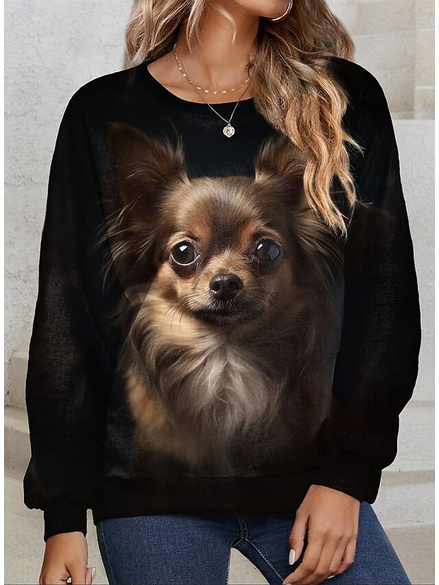 Sweat-shirt Femme Halloween 2025 - Col Rond, Manches Longues, Imprimé, Noir, Polyesther Doux, Décontracté