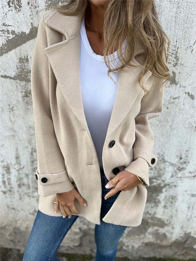 Women's Winter Coat Outdoor Street Daily Wear Fall Winter Regular Coat Regular Fit Thermal Warm Breathable Stylish Casual Jacket Long Sleeve Plain with Pockets Black Khaki Apricot 12