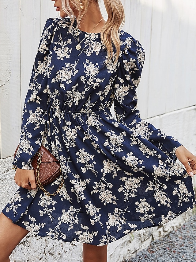  Pentru femei Rochie Maxi Rochie casual Rochie leagăn Rochie A line Casual Zilnic Fit regulat Floral Manșon Lung Stil Nautic Galben Roșu Vin Albastru regal Primăvară Toamnă
