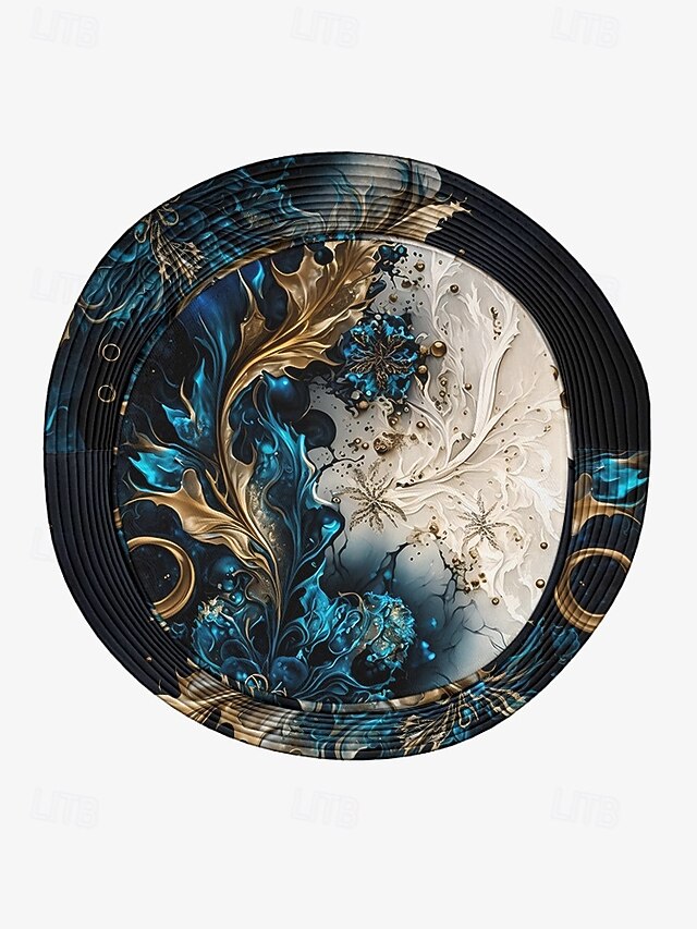 Men's Artistic Print Bucket Hat with Blue and Gold Abstract Floral