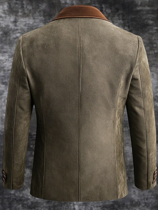 Khaki Men's Suede Jacket Blazer Office Work Casual Daily Warm Fashion