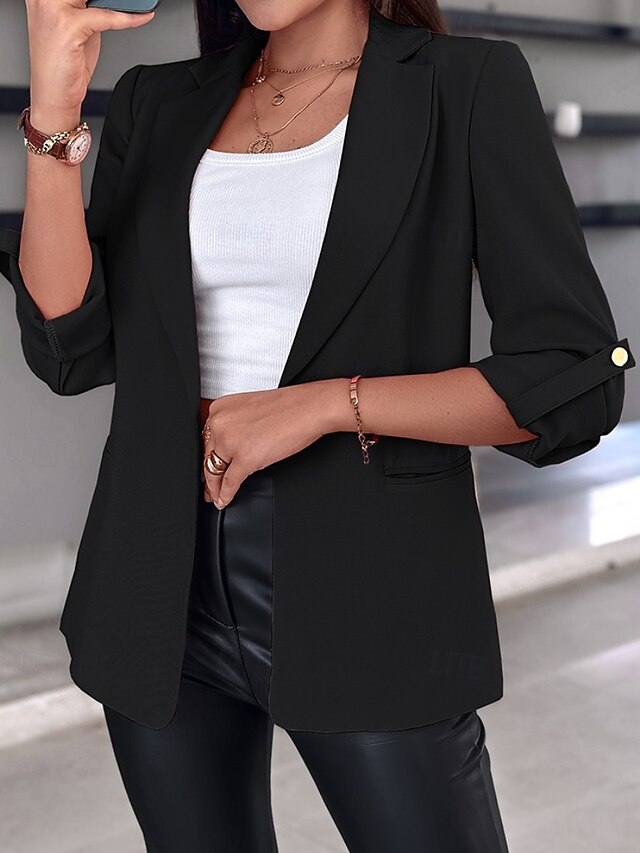  Per donna Giacca Formale Pulsante Liscio Casual / quotidiano Di tendenza Standard Capispalla Manica lunga Autunno Nero S