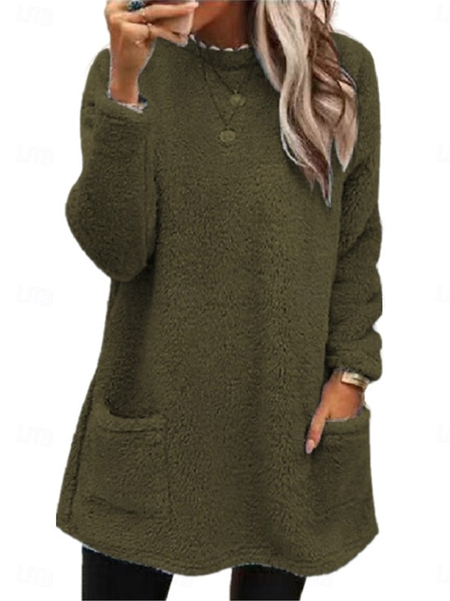  hanorac de damă casual sherpa uni îmbrăcăminte zilnică buzunar cu gât cu mânecă lungă maro verde gri toamnă iarnă