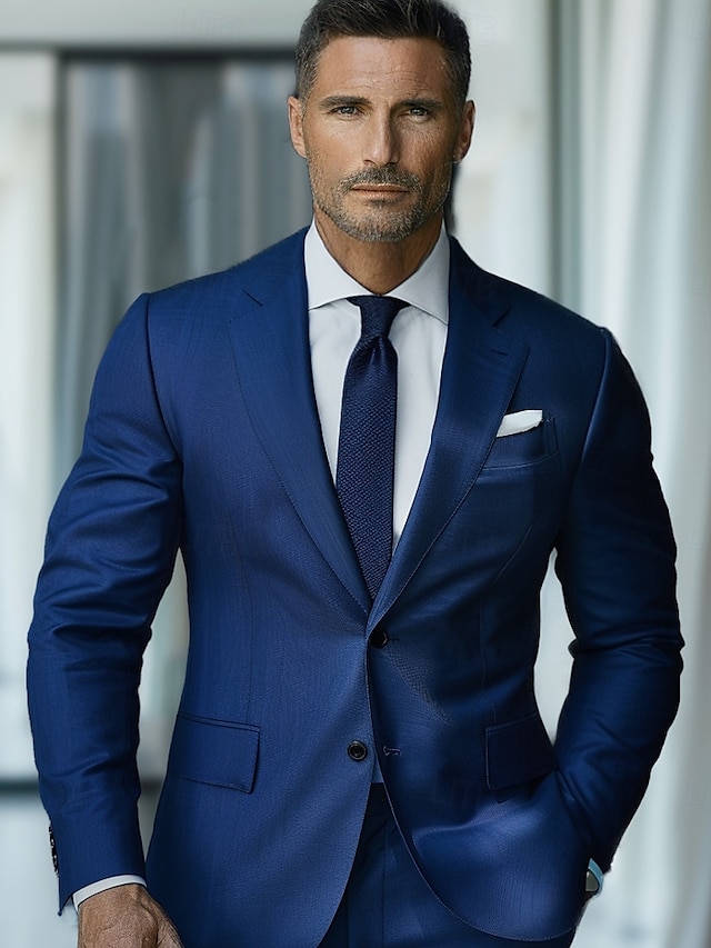  Men's Blazer Jacket School Formal Wedding Elegant Warm Fall Winter Wool Solid Color Single Breasted One-button Blazer Royal Blue