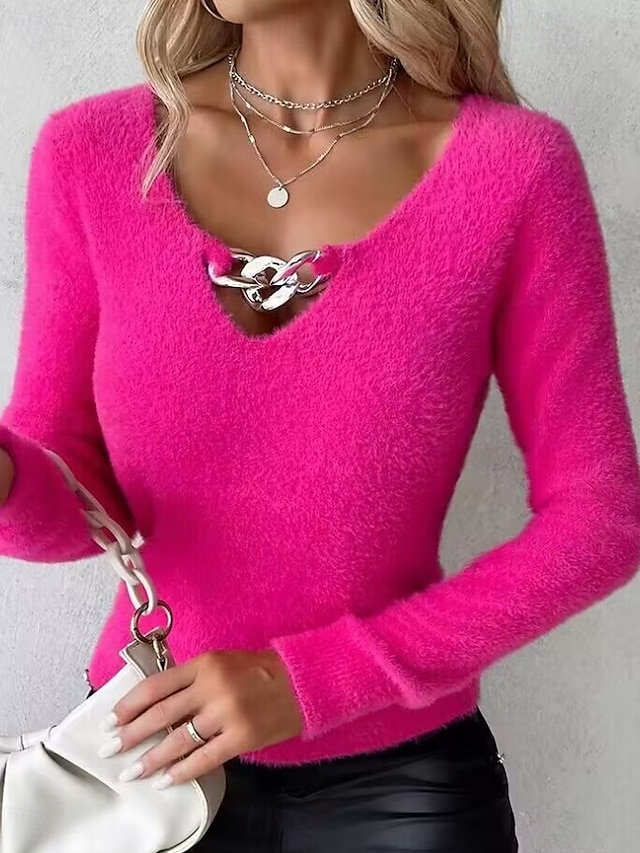  Damen Hemd Bluse Alltag Fuzzy Basic Casual Langarm Schwarz Herbst Winter