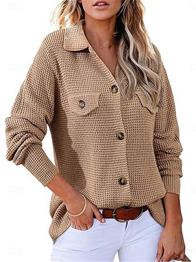  Damen Hemd Bluse Feste Farbe Basic Brautkleider schlicht Langarm Hemdkragen Normale Oberteile Täglich Knopf Tasche Wein Khaki Grau Herbst Winter