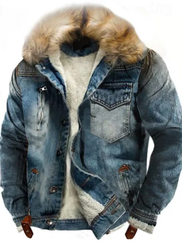 Men's Fleece Jacket Denim Jacket Chore Jacket Formal Home Fur Trim