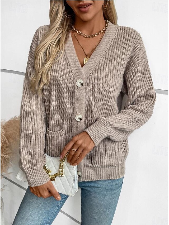 Women's Cardigan V Neck Knit Knitted Fall Winter Daily Casual Long