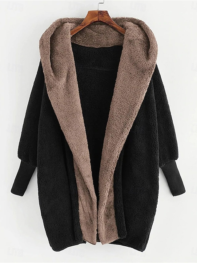  Dame Fleece-jakke Teddyfrakk Hettegenser Hold Varm Pustende Fleece Lined Fritid عادي Feriereise Gate Dagligdagstøy Ut på byen Åpen Forside Normal Hettegenser Normal Langermet Yttertøy Hvit Grønn