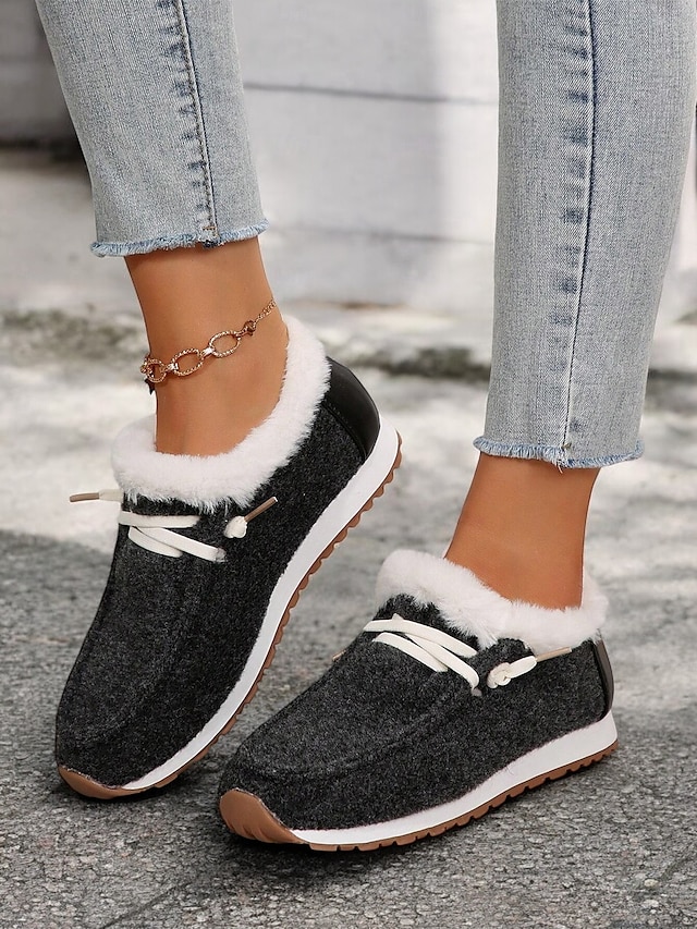  Women's Faux Fur Lined Winter Slip-On Shoes – Cozy and Flexible Warm Casual Shoes for Indoor and Outdoor Wear