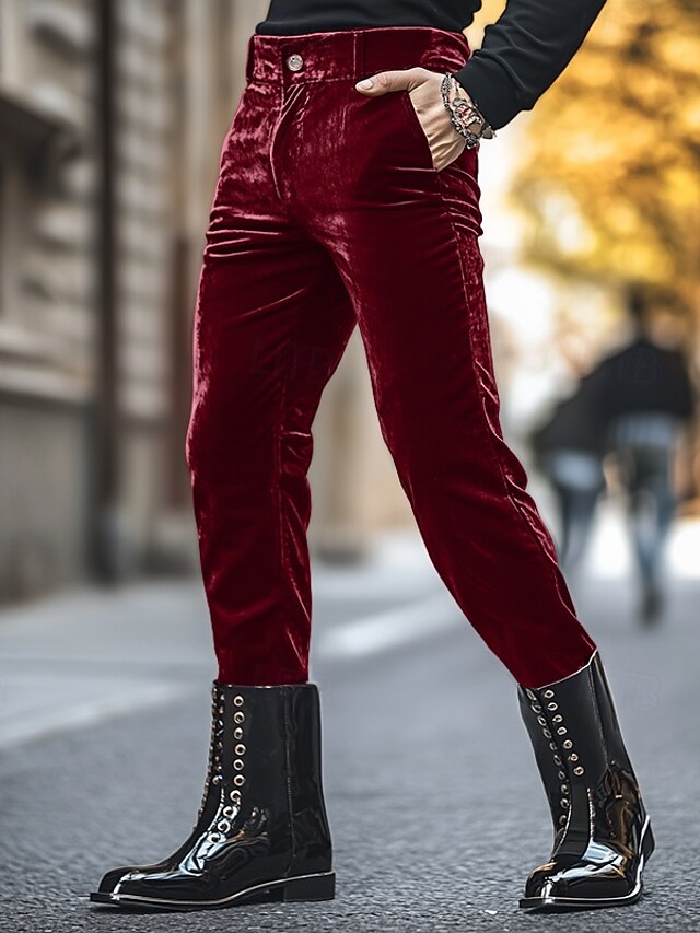 Men's Dress Pants Skinny Trousers Casual Pants Velvet Pants Pocket