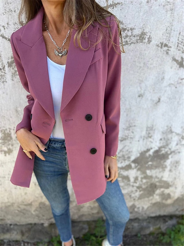  Damen Blazer Sakko Arbeit Taste Feste Farbe Atmungsaktiv OL-Stil Regular Fit Oberbekleidung Langarm Herbst Weiß S