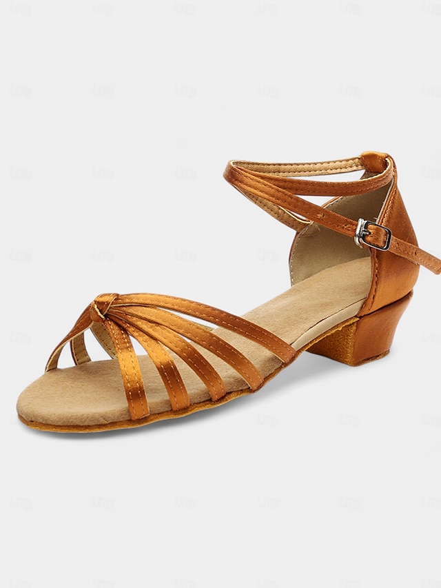  sandali da ballo latino in raso da donna con design a cinturini, suola in morbida pelle scamosciata e tacco basso - perfetti per balli da sala, salsa e balli sociali