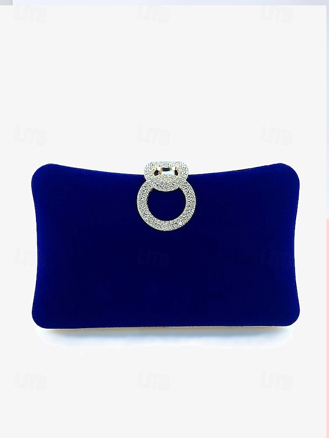  Elegante blauwe fluwelen clutch voor dames met strass-ringhandvat - perfecte avondtas voor bruiloften, feesten en formele evenementen