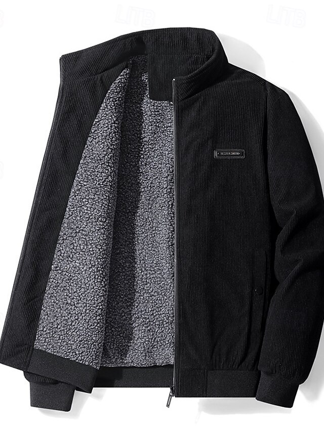  Hombre Chaqueta de Invierno Chaqueta de Pana Chaqueta de lana Chaqueta casual Diario Vacaciones Mantiene abrigado Bolsillo Vellón Otoño invierno Plano Moda Ropa de calle Escote Chino Regular Negro