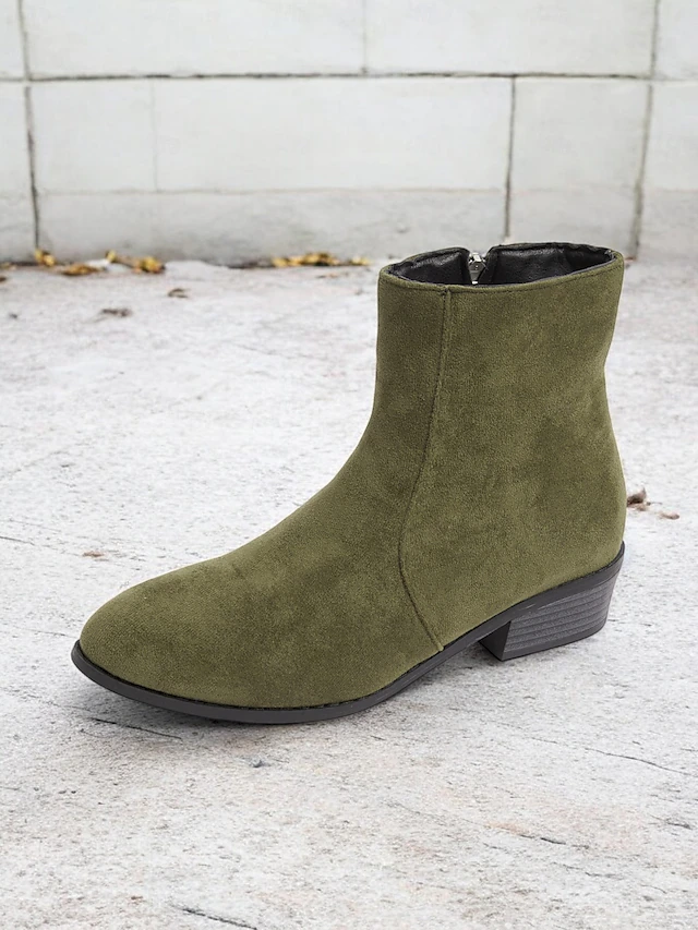 Women's Casual Faux Suede Ankle Boots with Side Zipper and Low Block Heels – Comfortable Vintage Booties for Everyday Wear 18