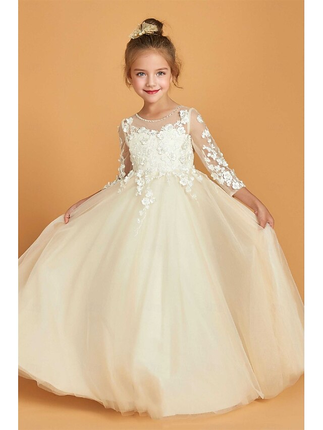 ALine Floor Length Flower Girl Dress Wedding Party Frozen Anna Girls Cute Prom Dress Tulle with