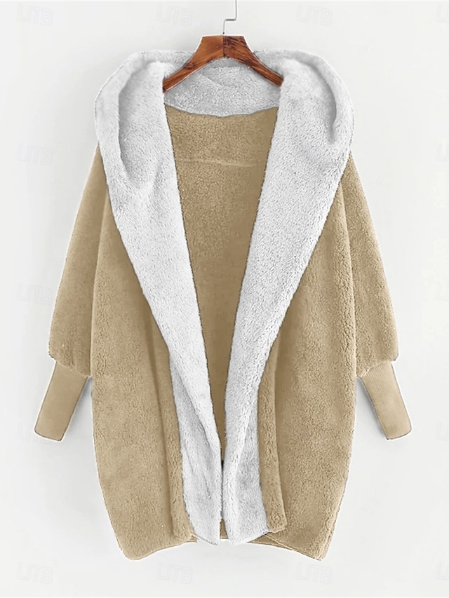  Dame Fleece-jakke Teddyfrakk Hettegenser Hold Varm Pustende Fleece Lined Fritid عادي Feriereise Gate Dagligdagstøy Ut på byen Åpen Forside Normal Hettegenser Normal Langermet Yttertøy Hvit Grønn