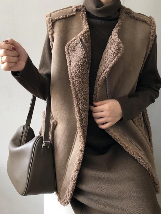 Women's Casual Jacket Outdoor Zipper Solid Color Windproof Fashion Regular Fit Outerwear Sleeveless Fall Black M 5