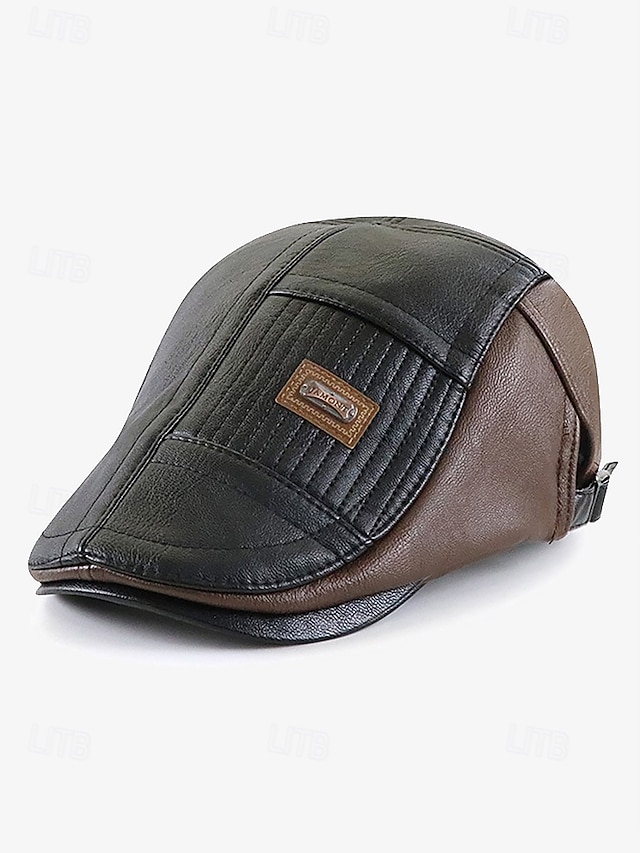  șapcă de tip newsboy din piele artificială pentru bărbați cu cusături clasice, șapcă plată vintage pentru ținute casual și în aer liber