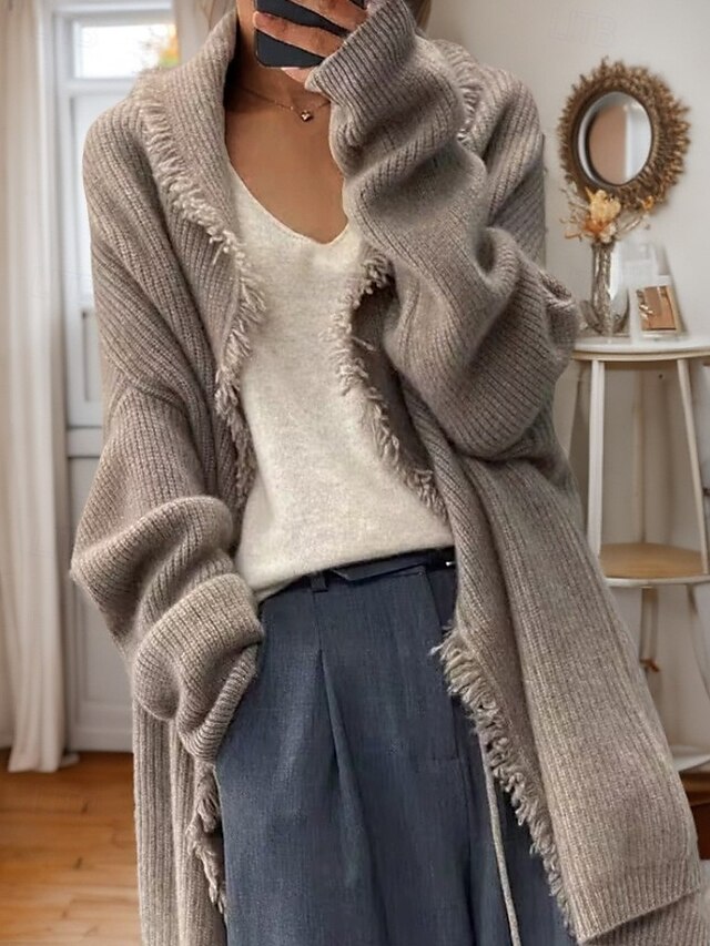 Women's Sweater Cardigan Sweater Jacket Shirt Collar Knit Polyester 