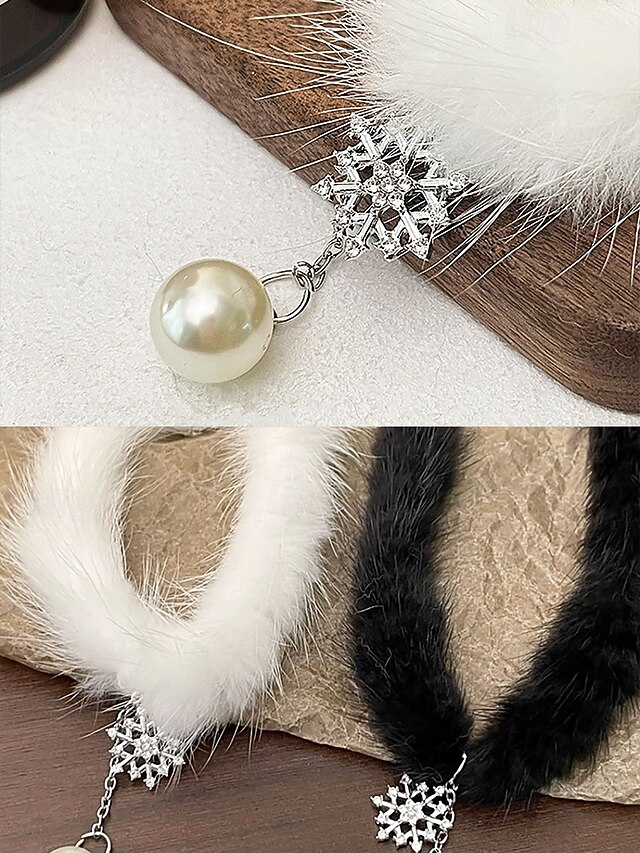 Elegant Faux Fur Choker Necklace with Pearl Pendant Winter Fashion