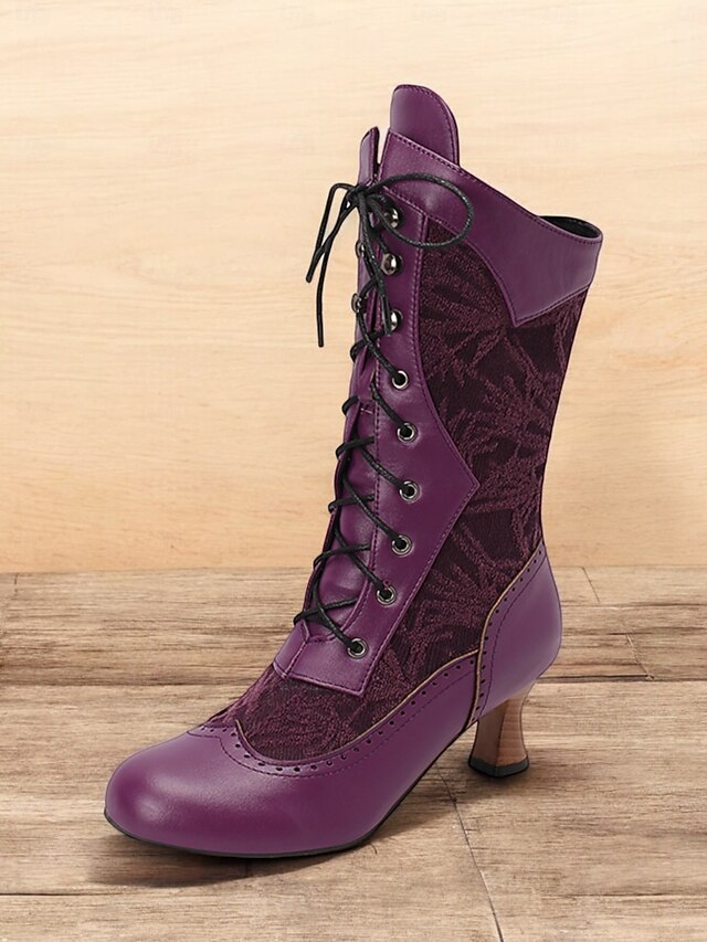 Women's Victorian Lace-Up Mid-Calf Boots with Vintage Lace Design and Faux Leather Accents - Retro Style for Cosplay, Formal Events, and Everyday Wear 21