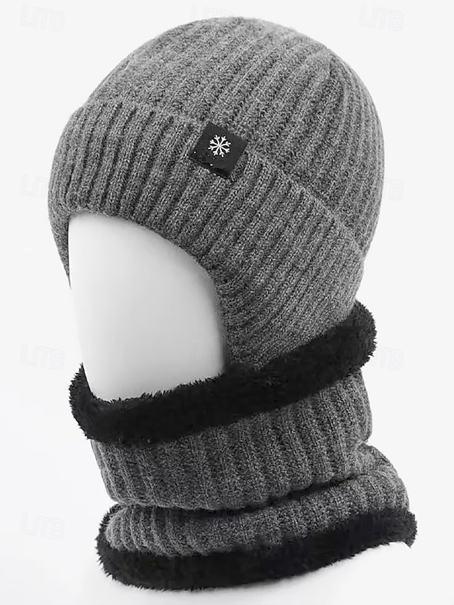  pălărie bărbați din tricot de iarnă cu set de eșarfe – căptușită cu lână caldă pentru protecție împotriva vremii reci