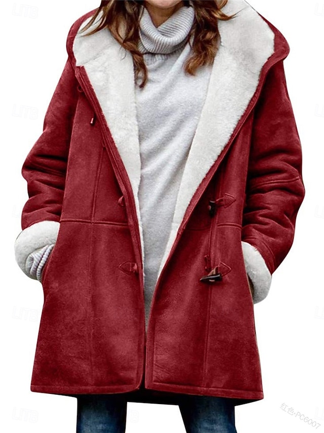 Mulheres Casaco de lã Casaco de pelúcia Casaco com capuz Manter Quente Respirável Zíper Bolsos Forrada com Fleece Casual Tecido Férias Rua Roupa Diária Para Noite Zíper Padrão Capuz Normal Manga Longa