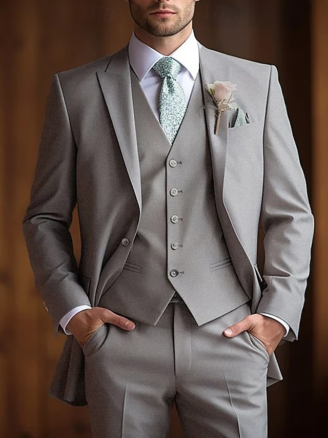 Gray Men's Velvet Single Breasted One-Button Wedding Casual Suits