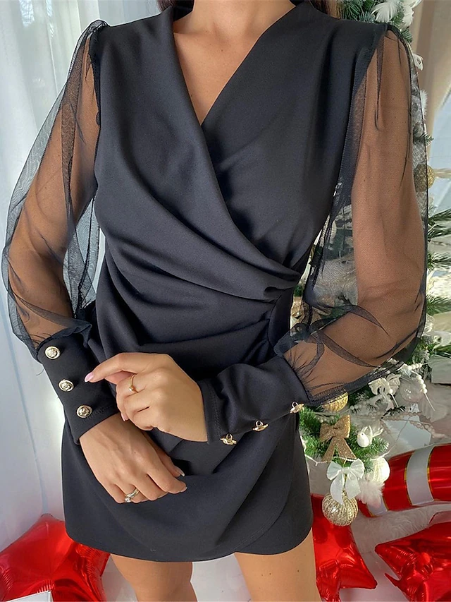 Women's Mini Dress Black Dress Casual Dress Cocktail Dress Bodycon Casual Party Sports & Outdoor Street Regular Fit Plain Long Sleeve V Neck Black Red Fall Winter 7