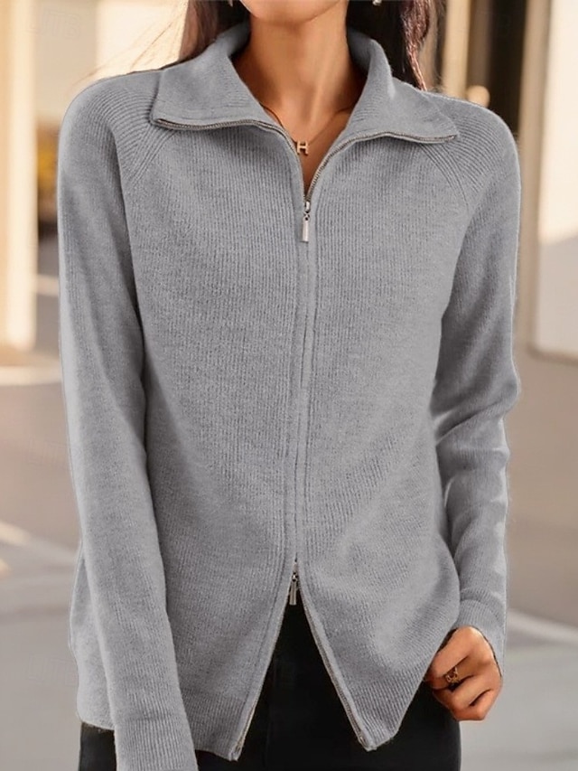 Women's Sweater Cardigan Sweater Jacket Shirt Collar Knit Polyester