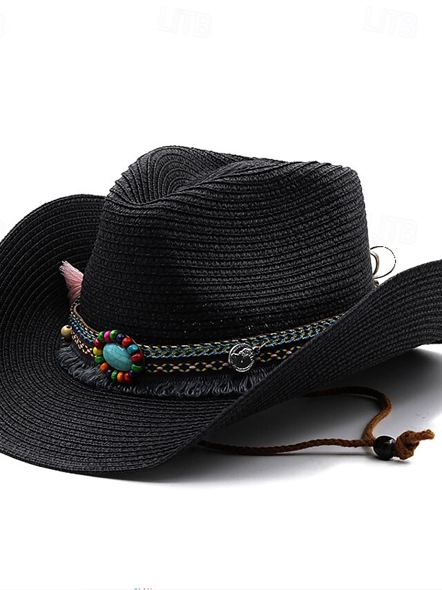  Pánské Slamák Sluneční klobouk Kovbojský klobouk Klobouk Fedora Trilby Černá Bílá Slaměný provaz Retro styl Módní 18. století stát Texas Denní Tématický večírek Plná / Jednobarevná Proti sluci cosplay