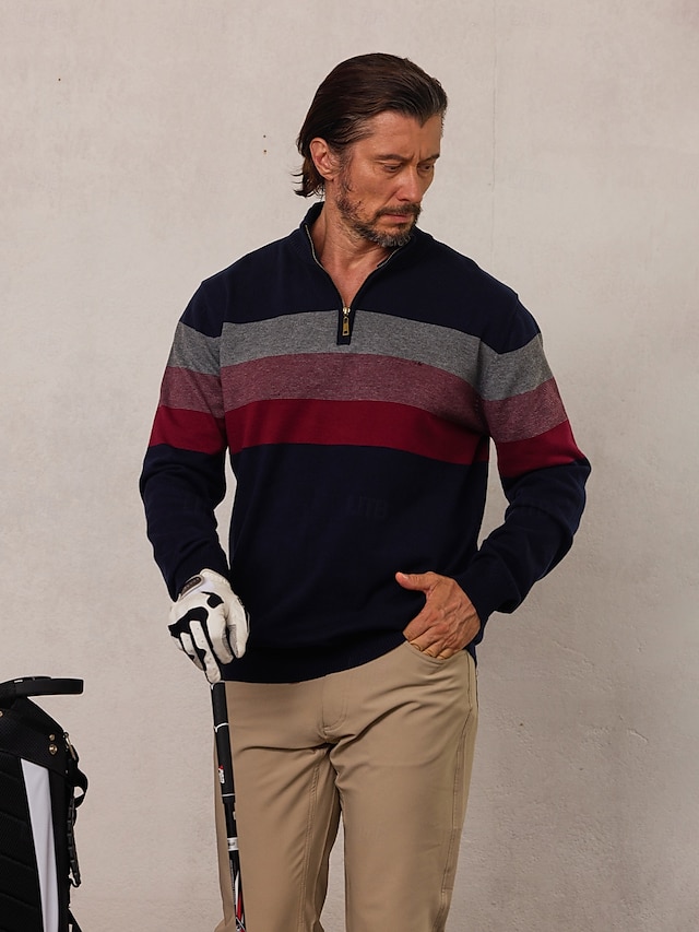 Per uomo Felpa Nero Blu marino Verde Manica lunga Tenere al caldo Superiore Color Block Autunno Inverno Abbigliamento da golf Abbigliamento Abiti Abbigliamento