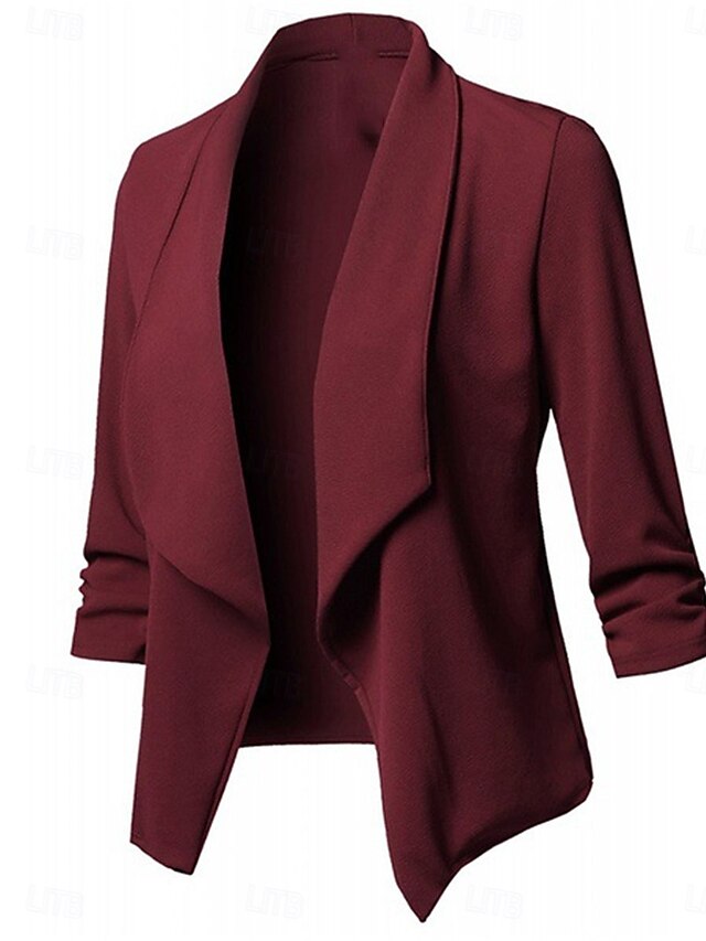 Women's Blazer Work Oversized Solid Color Breathable OL Style Regular Fit Outerwear Long Sleeve Fall Pink S4