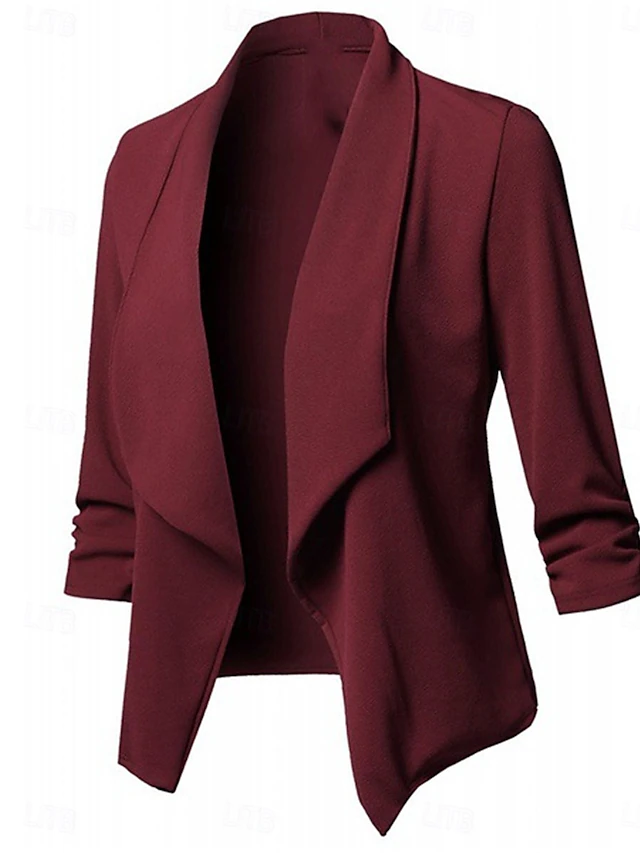 Women's Blazer Work Oversized Solid Color Breathable OL Style Regular Fit Outerwear Long Sleeve Fall Pink S4