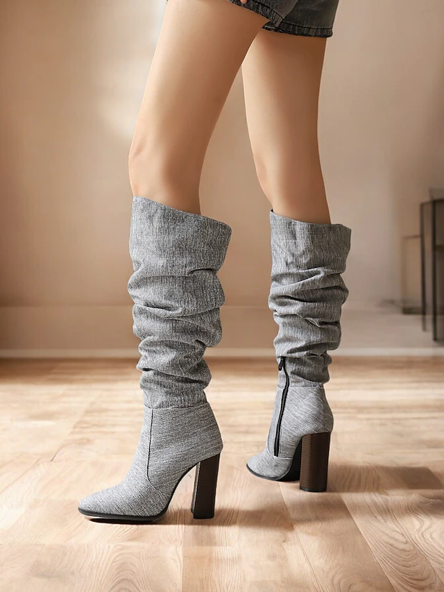 Women's Brown Over The Knee Slouchy Boots - Chunky Heel, Pointed Toe, Stylish Casual Fall and Winter Footwear 20