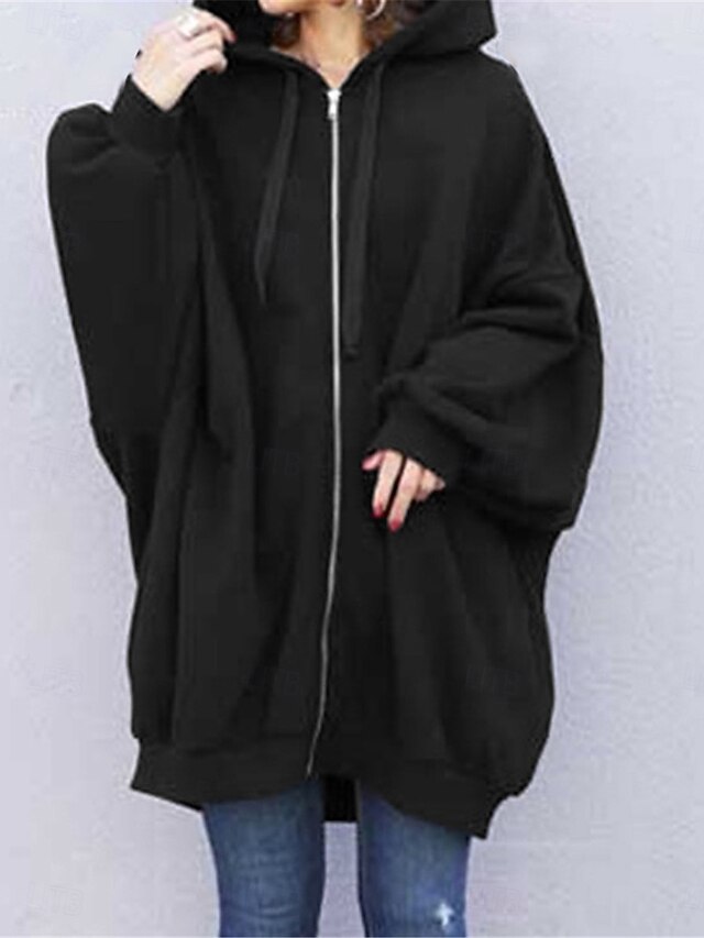  Per donna Giacca con cappuccio Esterno Strada Da tutti i giorni Autunno Inverno Lungo Cappotto Standard Tenere al caldo Traspirante Moda Informale Giacca Manica lunga Liscio Con tasche Zip intera