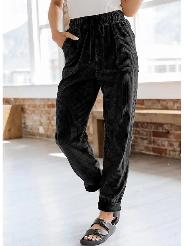 Women's Sweatpants Chinos Fashion Streetwear Full Length Medium Waist Plain Pocket Comfy Soft Comfortable Micro-elastic Outdoor Street Dark Brown Black Deep Blue Khaki Spring & Fall Loose Fit 9