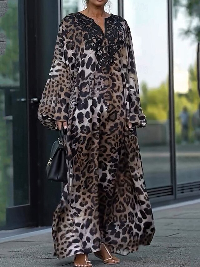 Women's Animal V Neck Mini Dress Long Sleeve Spring Fall4