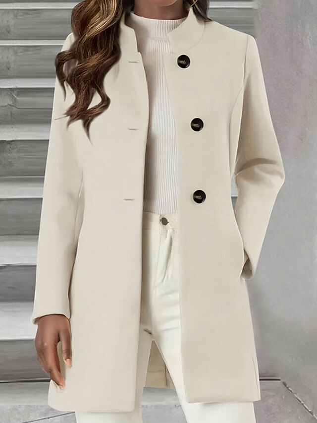 Women's Winter Coat Outdoor Street Daily Wear Fall Winter Regular Coat Regular Fit Thermal Warm Breathable Stylish Casual Jacket Long Sleeve Plain Adjustable White4