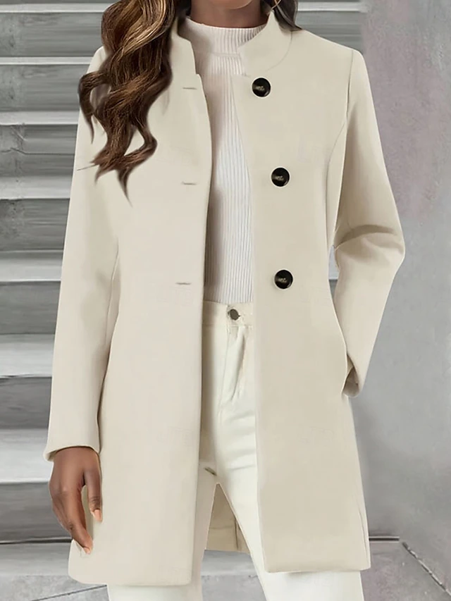 Women's Winter Coat Outdoor Street Daily Wear Fall Winter Regular Coat Regular Fit Thermal Warm Breathable Stylish Casual Jacket Long Sleeve Plain Adjustable White4