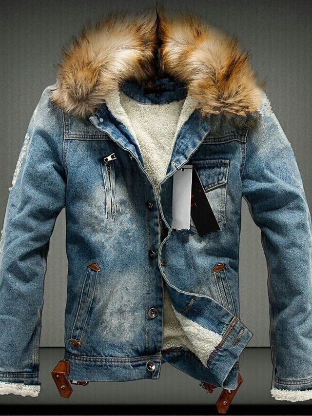 Men's Fleece Jacket Denim Jacket Chore Jacket Formal Home Fur Trim