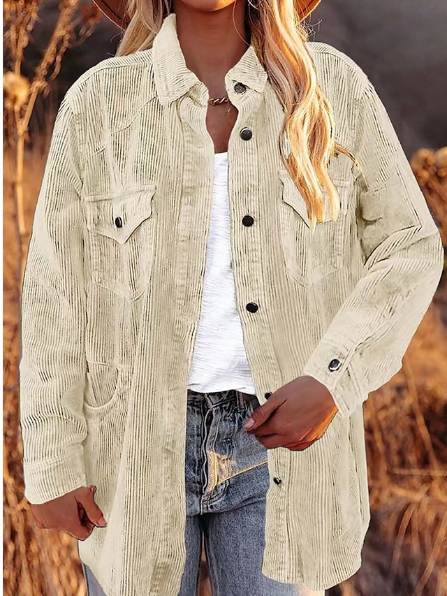  Women's Casual Jacket Outdoor Street Daily Wear Fall Winter Regular Coat Regular Fit Thermal Warm Breathable Stylish Casual Jacket Long Sleeve Plain with Pockets Pink Beige