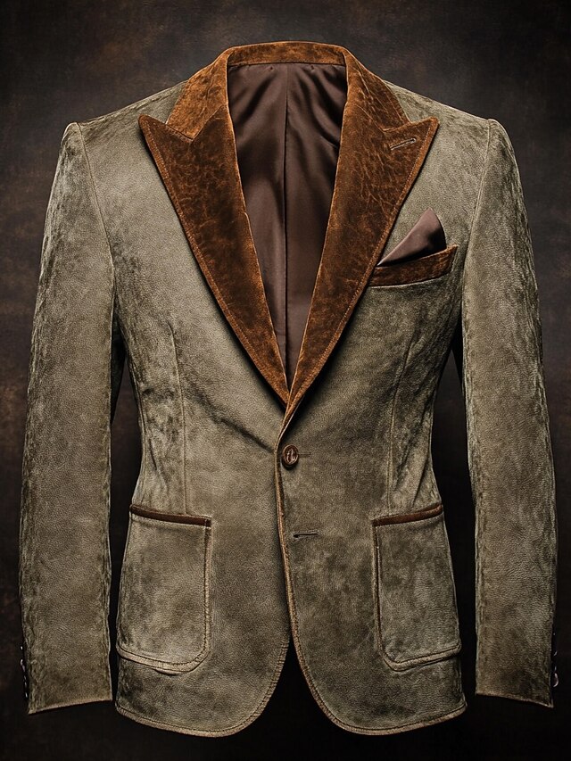 Khaki Men's Suede Jacket Blazer Office Work Casual Daily Warm Fashion