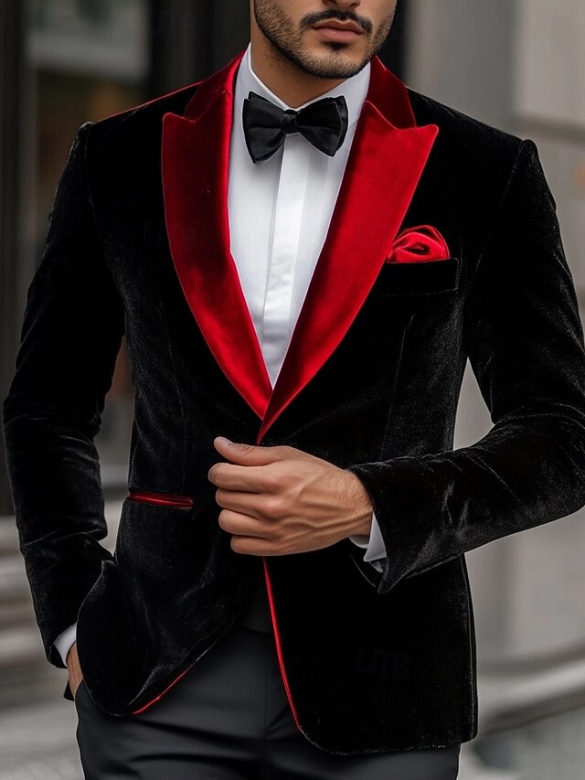 Black Red Men's Party Christmas Casual Blazer Jacket Solid Colored