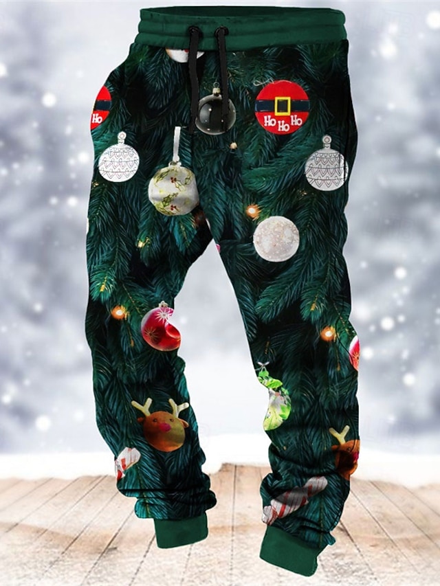  pantaloni da uomo con stampa scena natalizia pantaloni casual con stampa 3D pantaloni da jogging casual da strada per l'esterno in poliestere verde depressione blu verde scuro s m l pantaloni