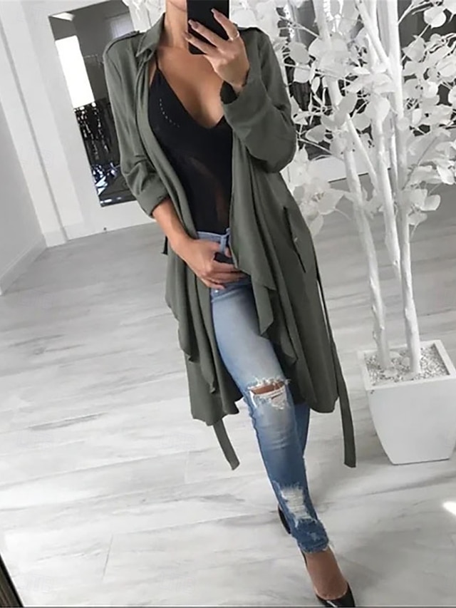  Women's Casual Jacket Outdoor Street Daily Wear Fall Winter Long Coat Regular Fit Thermal Warm Breathable Stylish Casual Jacket Long Sleeve Solid Color with Pockets Red Green Gray