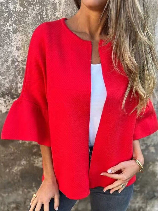 Women's Winter Jacket Outdoor Street Daily Wear Fall Winter Regular Coat Regular Fit Thermal Warm Breathable Stylish Casual Jacket 3/4 Length Sleeve Plain Oversize Black Red Green 6