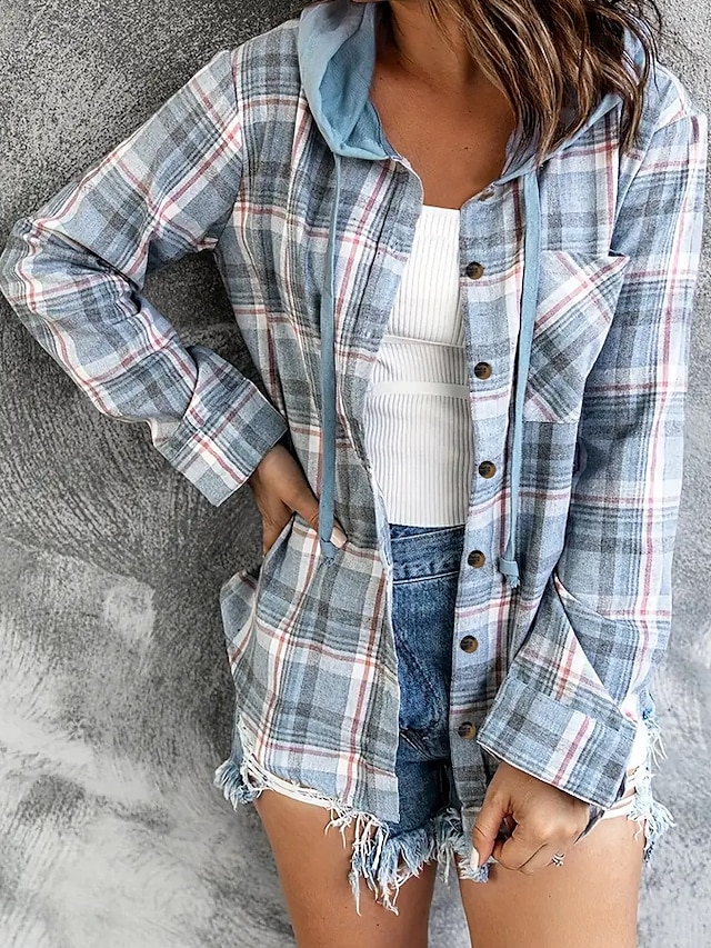  Women's Plus Size Blouse Casual Pocket Long Sleeve Regular Tops Hooded Daily Blue Light Blue Spring &  Fall